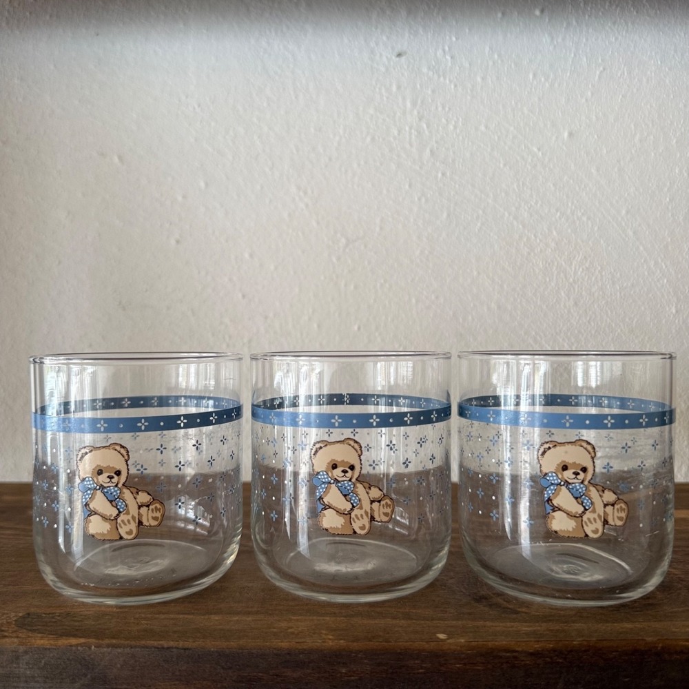 3pc Vintage Tienshan Theodore Country Bear 3" Rocks Juice Glasses Set of 3